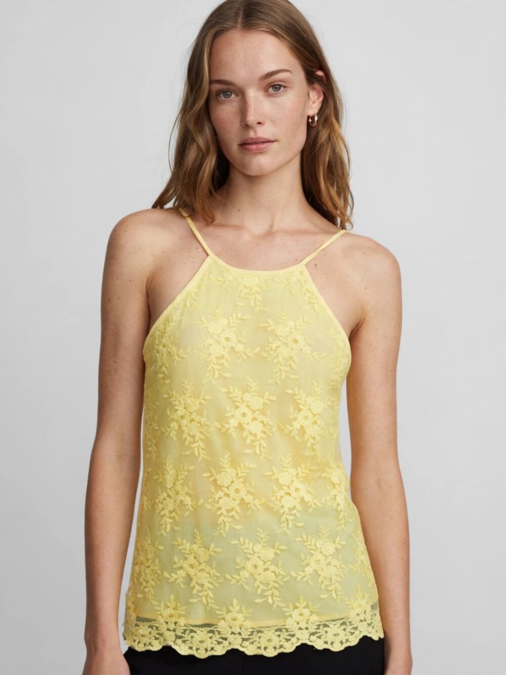 Yellow Floral Lace Spaghetti Strap Top | Romantic Coquette Top